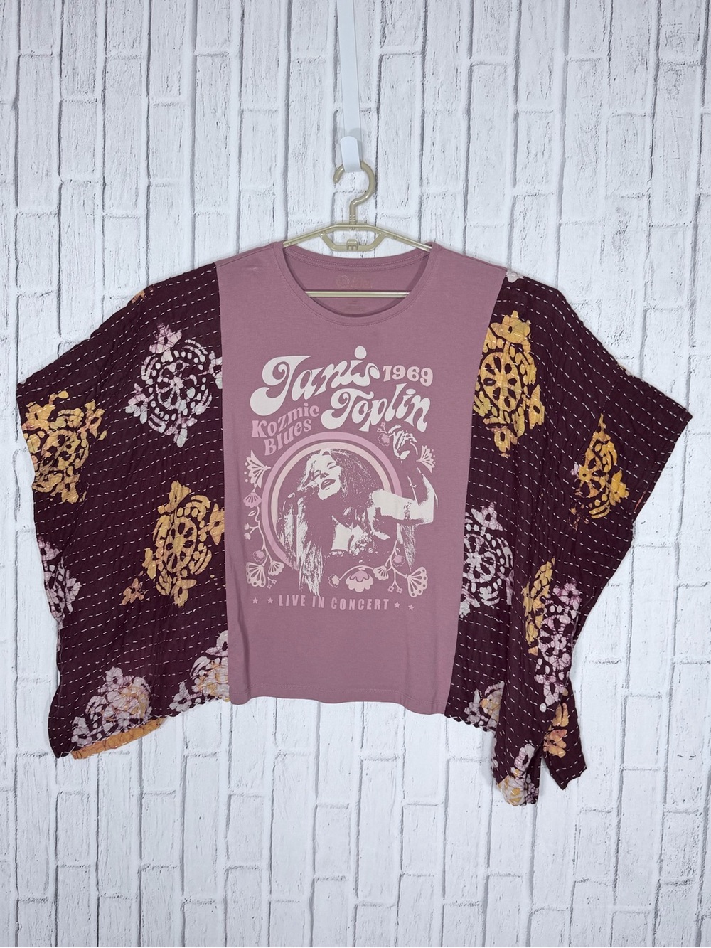 Janis Joplin Graphic Mauve & Burgundy Kimono Sleeve Sweater